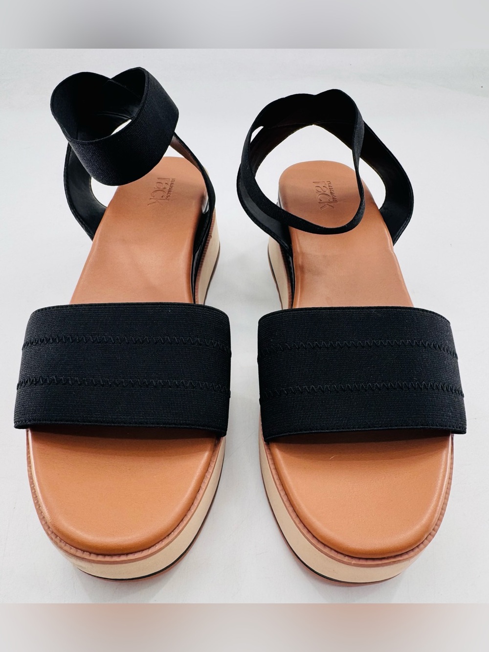 Nordstrom Rack Platform Sandals Size 10 Blk Elastic Ankle Strap Shoes Heels